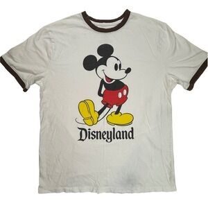 DisneyParks Disneyland Mickey Mouse Ringer T-Shirt Mens Medium WhiteBrown Cotton